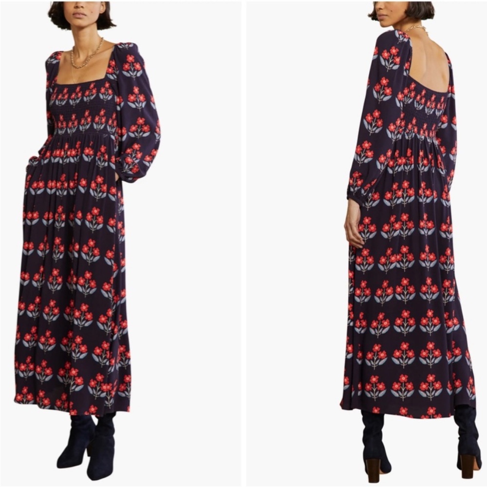 Boden Navy Floral Maxi Dress with Red Tulip Print - Picture 2 of 9